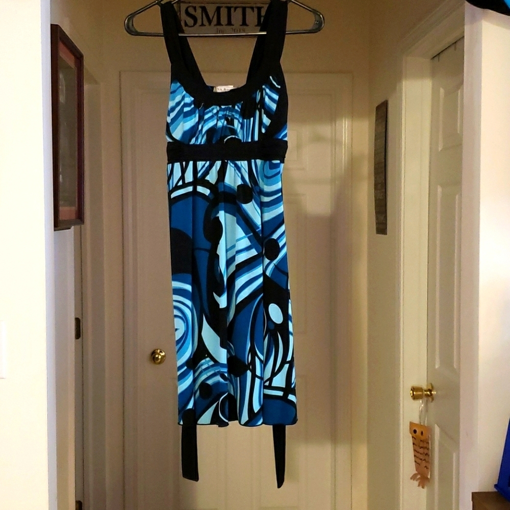 La Belle Dress M Blue Black Abstract Print Sleeveless Midi Dress